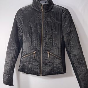 Guess Woman Lined Black Zipper Front Jacket Two Zip Front Pockets Size M